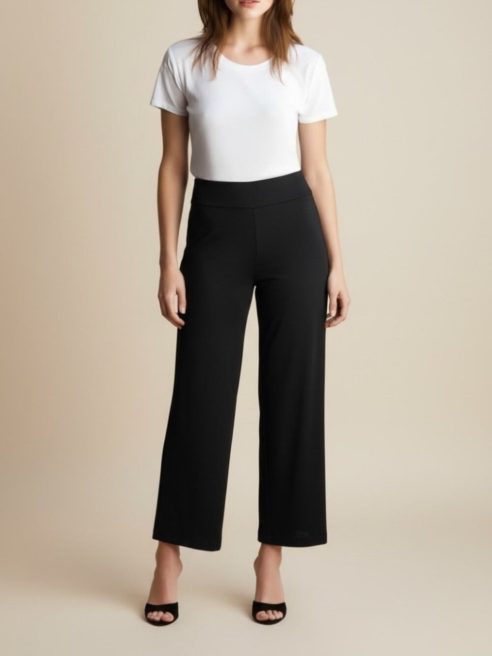 Misook Black Acrylic Knit Pull-On Straight Leg Pants Size Large
